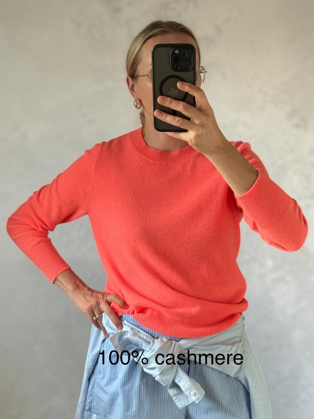 J.Crew 100% Cashmere Classic-Fit Crewneck Sweater in neon orange size Medium